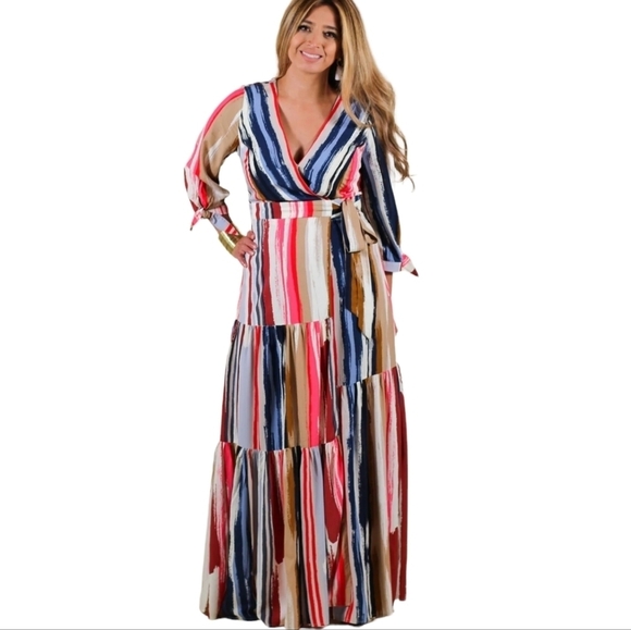 Skies Are Blue Dresses & Skirts - Skies Are Blue | Multicoloted Maxi Length Striped Dress (Size Large)
